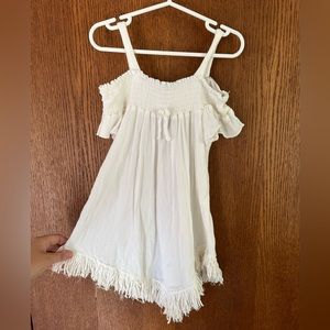 Cold Shoulder White Top with Fringe Bottom size Small